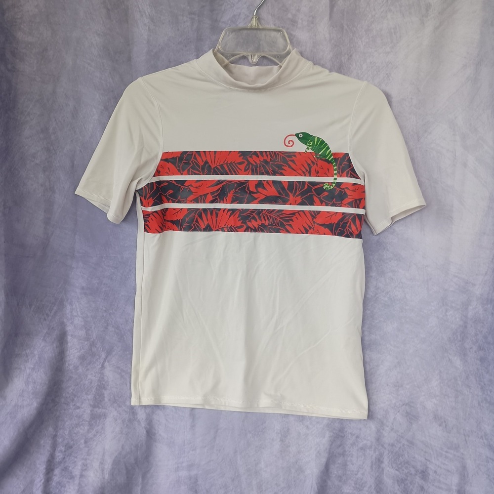 Lands' End Boys‎ Chameleon Tropical Print Mock Neck Rash Guard